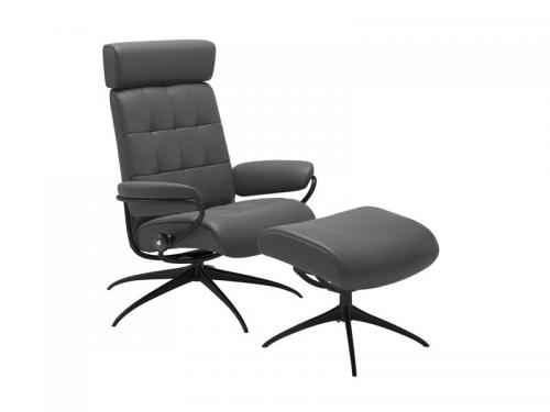 Stressless London Star Adjustable Headrest Chair with Ottoman 