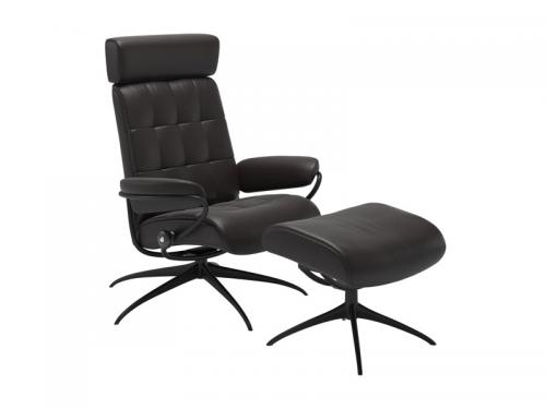 Stressless London Star Adjustable Headrest Chair with Ottoman 