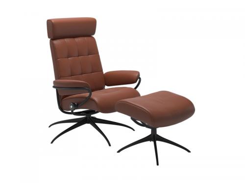 Stressless London Star Adjustable Headrest Chair with Ottoman 