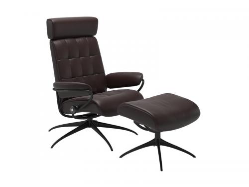 Stressless London Star Adjustable Headrest Chair with Ottoman 