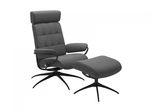 Stressless London Star Adjustable Headrest Chair with Ottoman 