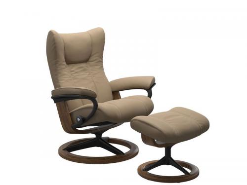 Stressless Wing (L) Signature Base Recliner with Ottoman