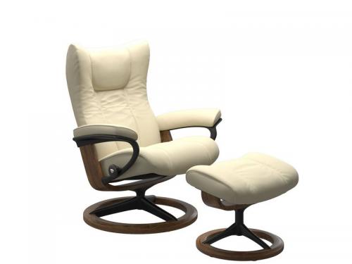 Stressless Wing (L) Signature Base Recliner with Ottoman