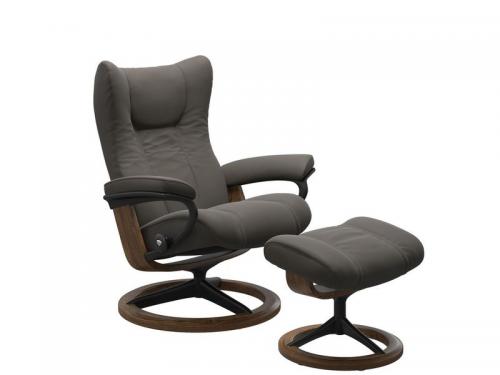 Stressless Wing (L) Signature Base Recliner with Ottoman