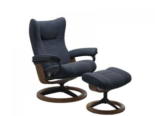 Stressless Wing (L) Signature Base Recliner with Ottoman