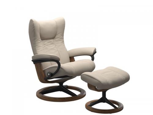 Stressless Wing (L) Signature Base Recliner with Ottoman