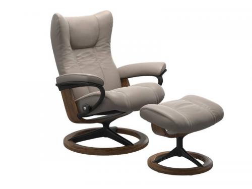 Stressless Wing (L) Signature Base Recliner with Ottoman