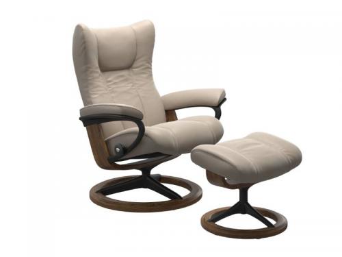 Stressless Wing (L) Signature Base Recliner with Ottoman