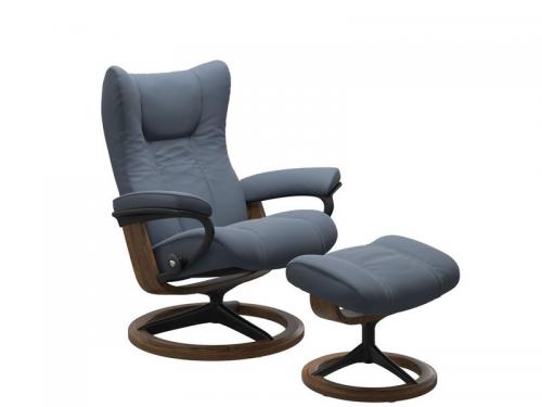 Stressless Wing (L) Signature Base Recliner with Ottoman