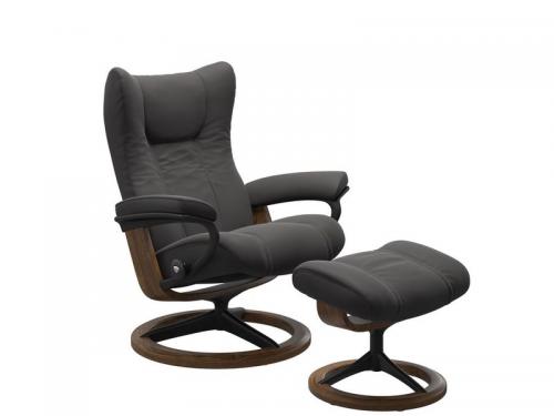 Stressless Wing (L) Signature Base Recliner with Ottoman