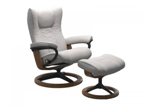 Stressless Wing (L) Signature Base Recliner with Ottoman