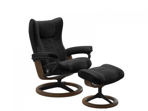 Stressless Wing (L) Signature Base Recliner with Ottoman