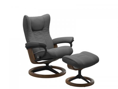 Stressless Wing (L) Signature Base Recliner with Ottoman