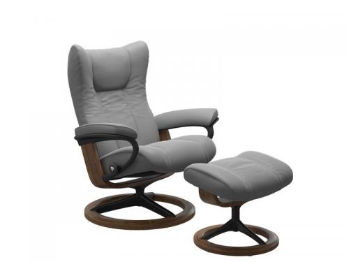 Stressless Wing (L) Signature Base Recliner with Ottoman