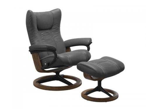 Stressless Wing (L) Signature Base Recliner with Ottoman