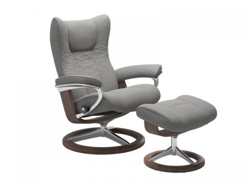 Stressless Wing (L) Signature Base Recliner with Ottoman