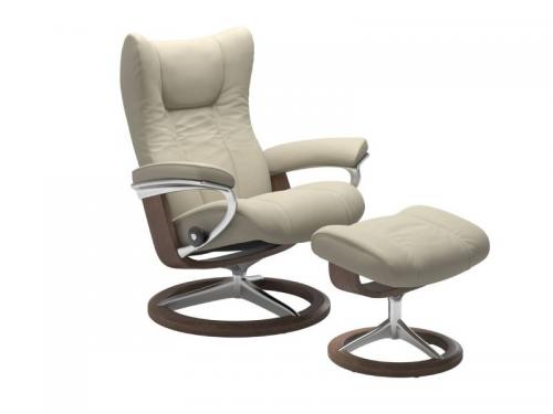 Stressless Wing (L) Signature Base Recliner with Ottoman