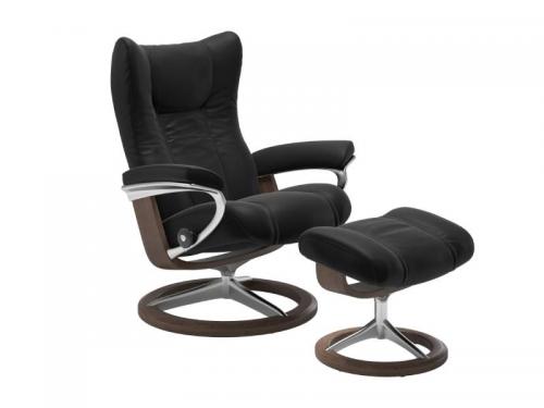 Stressless Wing (L) Signature Base Recliner with Ottoman