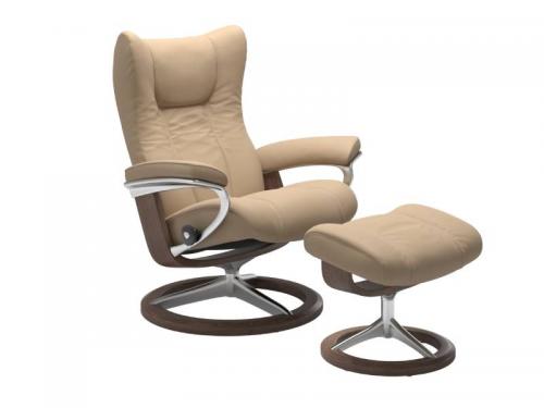 Stressless Wing (L) Signature Base Recliner with Ottoman