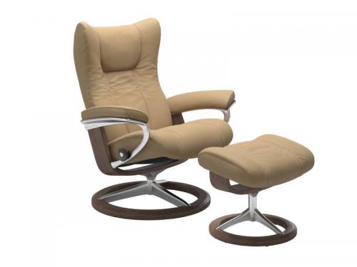 Stressless Wing (L) Signature Base Recliner with Ottoman