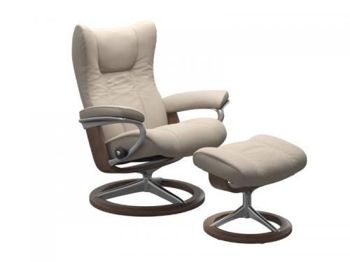 Stressless Wing (L) Signature Base Recliner with Ottoman