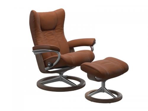 Stressless Wing (L) Signature Base Recliner with Ottoman