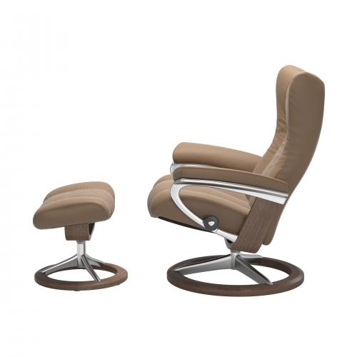 Stressless Wing (L) Signature Base Recliner with Ottoman