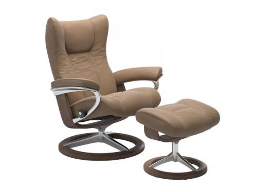 Stressless Wing (L) Signature Base Recliner with Ottoman
