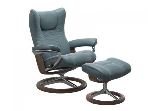 Stressless Wing (L) Signature Base Recliner with Ottoman