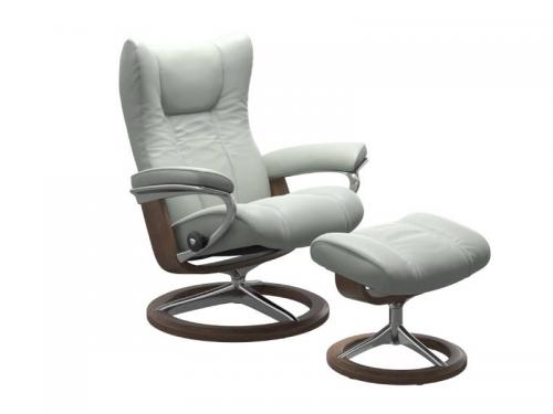 Stressless Wing (L) Signature Base Recliner with Ottoman