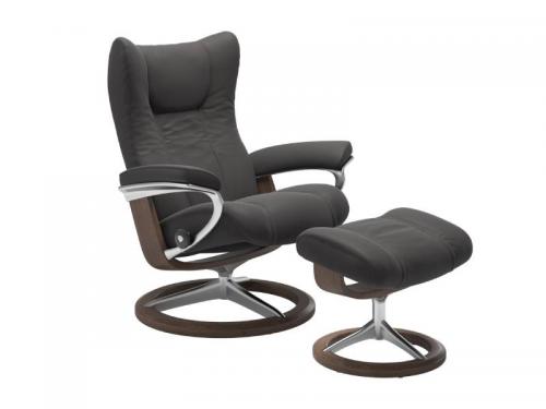 Stressless Wing (L) Signature Base Recliner with Ottoman