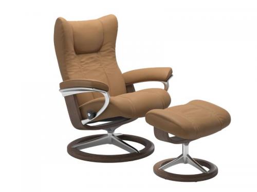 Stressless Wing (L) Signature Base Recliner with Ottoman