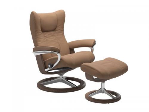Stressless Wing (L) Signature Base Recliner with Ottoman