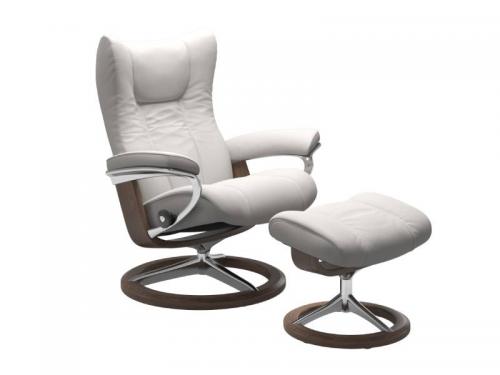 Stressless Wing (L) Signature Base Recliner with Ottoman
