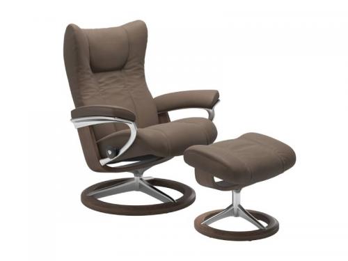 Stressless Wing (L) Signature Base Recliner with Ottoman