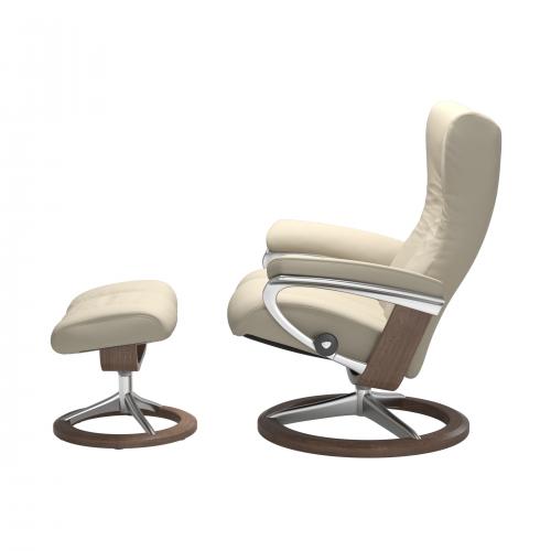 Stressless Wing (L) Signature Base Recliner with Ottoman