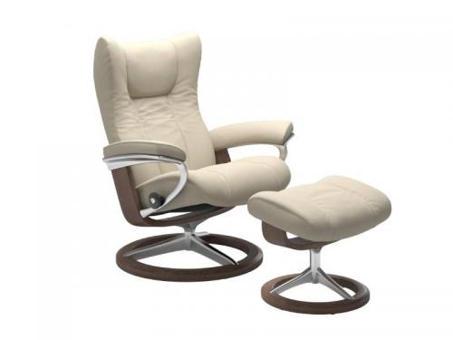 Stressless Wing (L) Signature Base Recliner with Ottoman