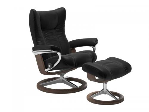Stressless Wing (L) Signature Base Recliner with Ottoman