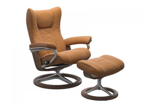 Stressless Wing (L) Signature Base Recliner with Ottoman
