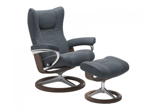 Stressless Wing (L) Signature Base Recliner with Ottoman