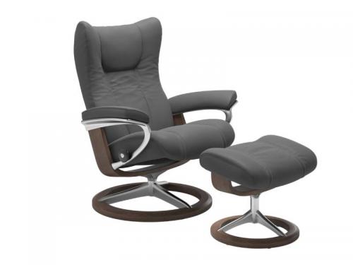 Stressless Wing (L) Signature Base Recliner with Ottoman