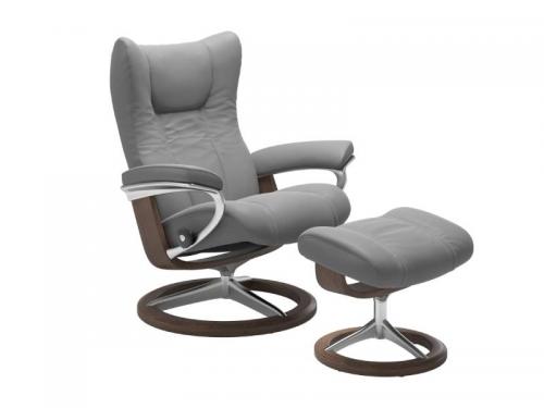 Stressless Wing (L) Signature Base Recliner with Ottoman