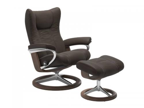 Stressless Wing (L) Signature Base Recliner with Ottoman