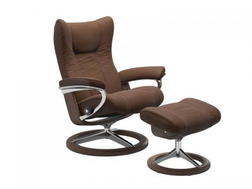 Stressless Wing (L) Signature Base Recliner with Ottoman