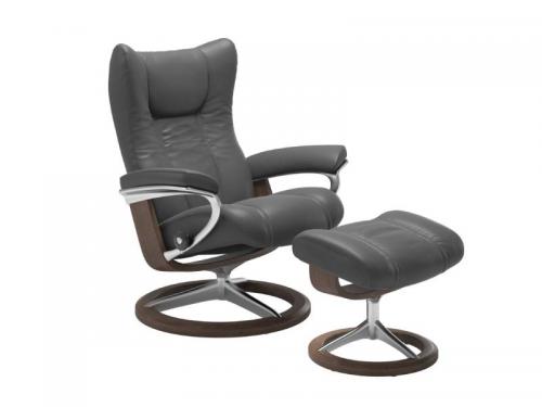 Stressless Wing (L) Signature Base Recliner with Ottoman