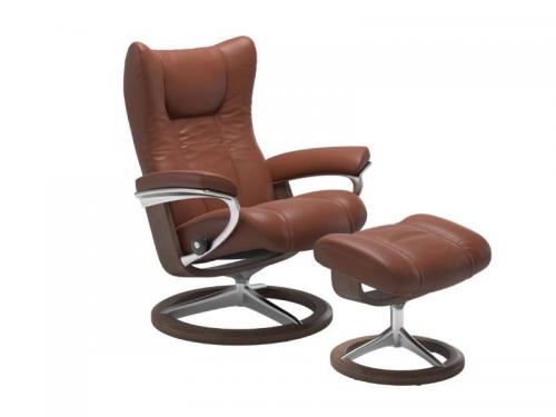 Stressless Wing (L) Signature Base Recliner with Ottoman