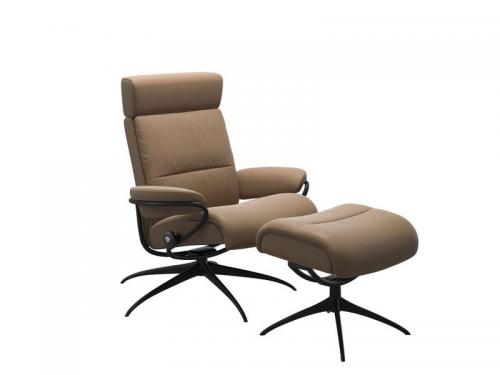 Stressless Tokyo Star Adjustable Headrest Chair with Ottoman 